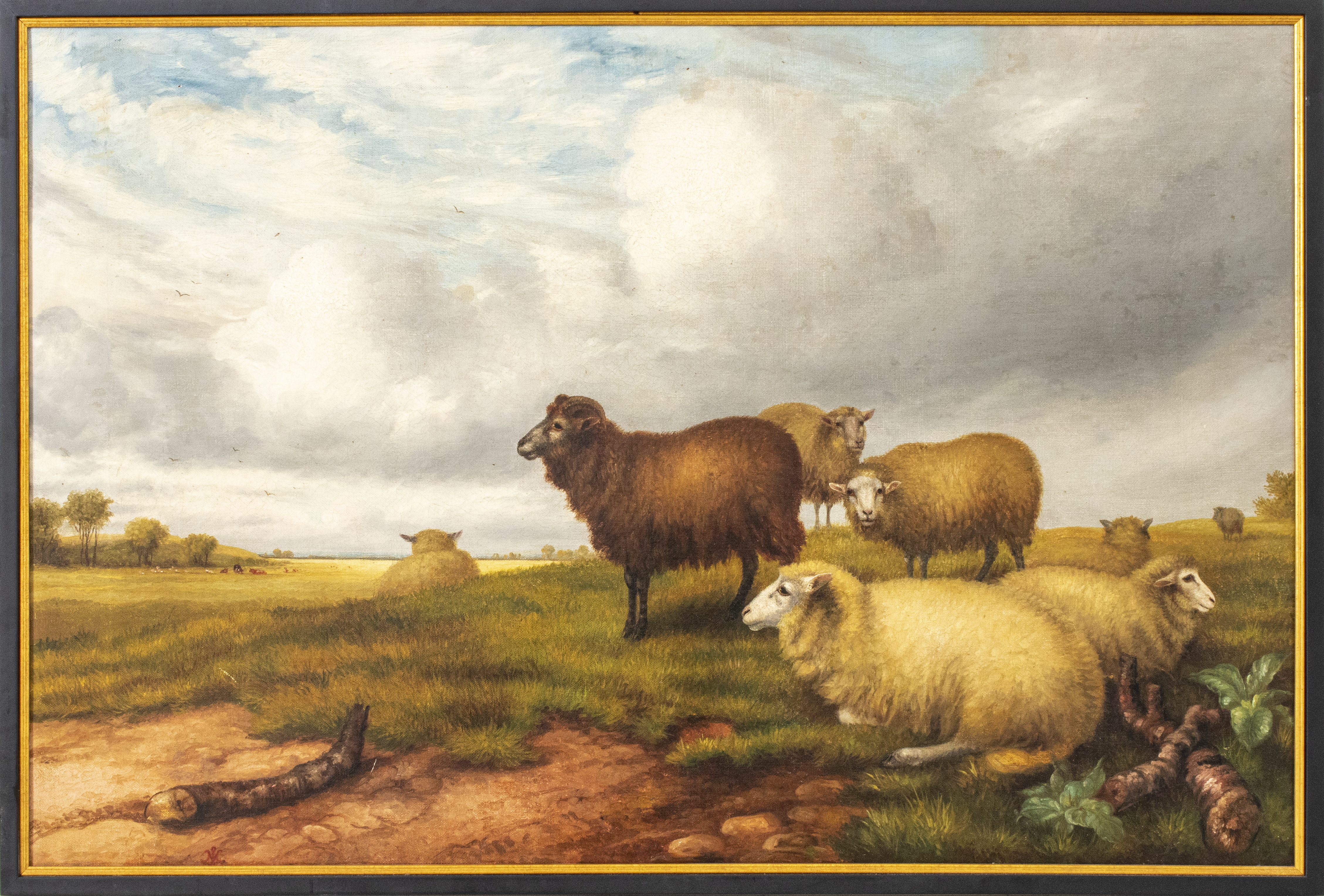 "FLOCK OF SHEEP" OIL ON CANVAS,