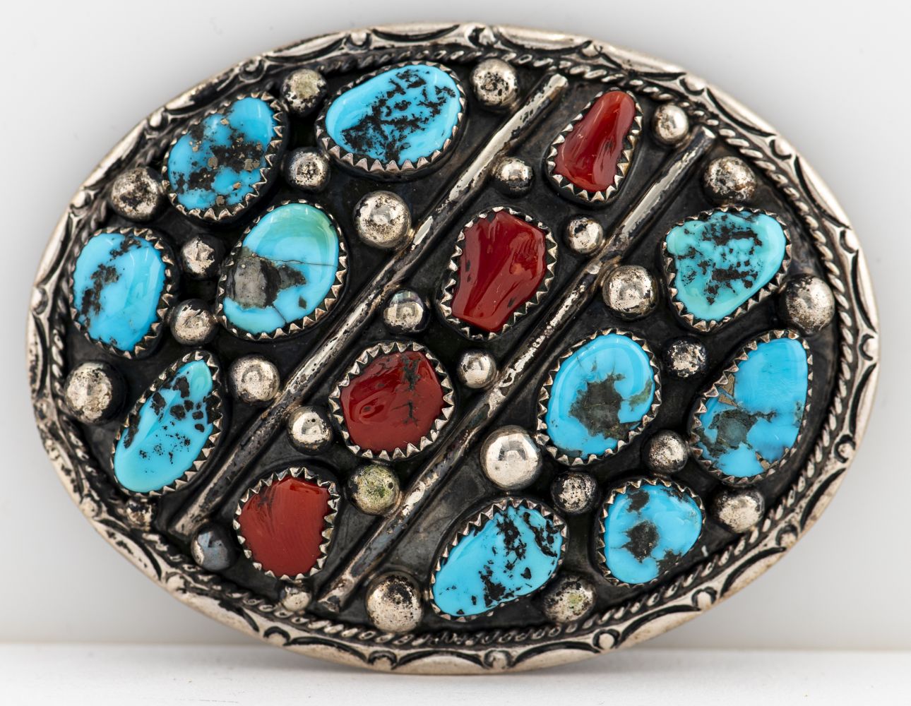 NAVAJO SILVER TURQUOISE CORAL 3c54de