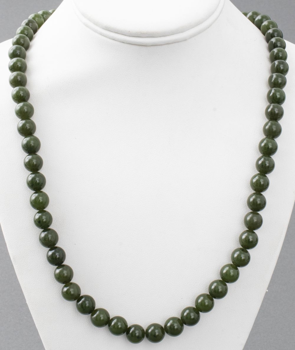 NEPHRITE JADE BEAD NECKLACE WITH