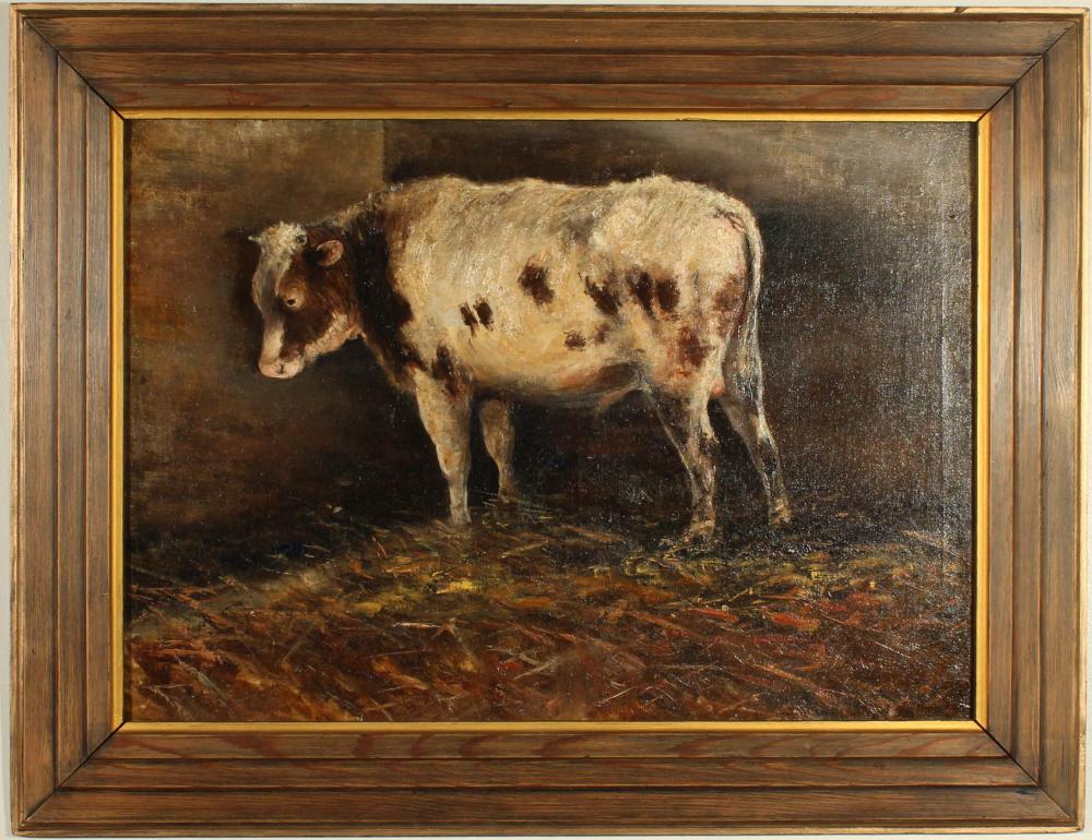 COW IN A STABLE OIL ON CANVASCOW 3c7c81