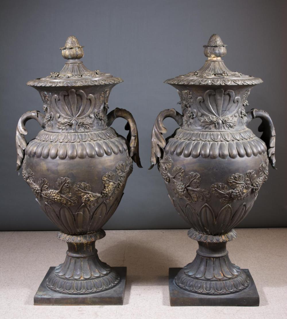 MONUMENTAL PAIR OF BRONZE COVERED