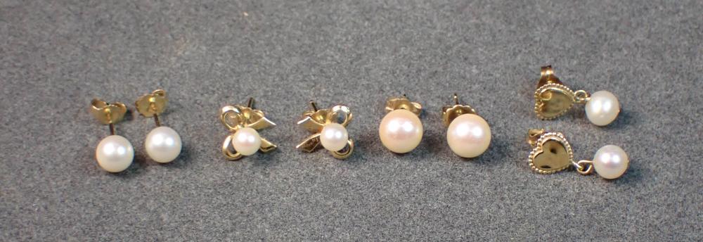 FOUR PAIRS OF PEARL AND GOLD EARRINGSFOUR