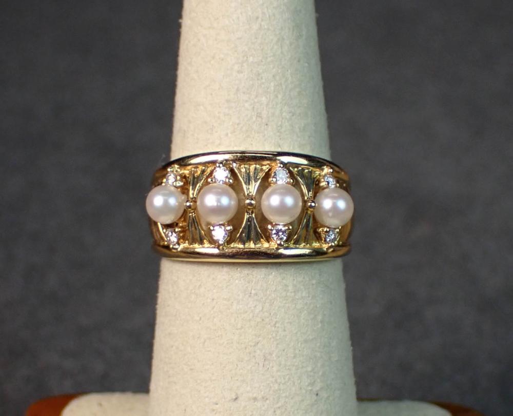 PEARL, DIAMOND AND FOURTEEN KARAT GOLD