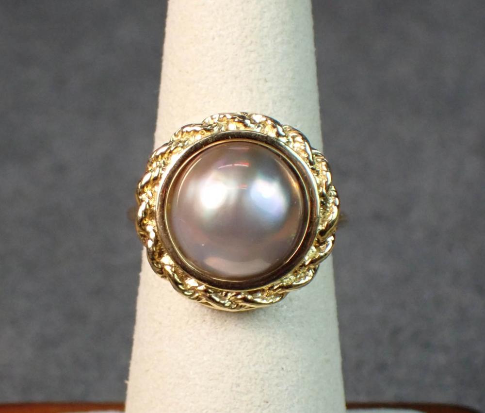 GRAY MABE PEARL AND EIGHTEEN KARAT GOLD