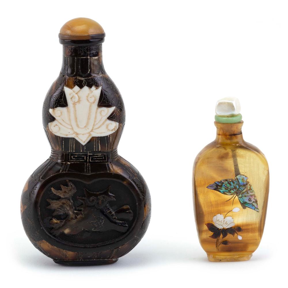 TWO CHINESE SHELL SNUFF BOTTLES