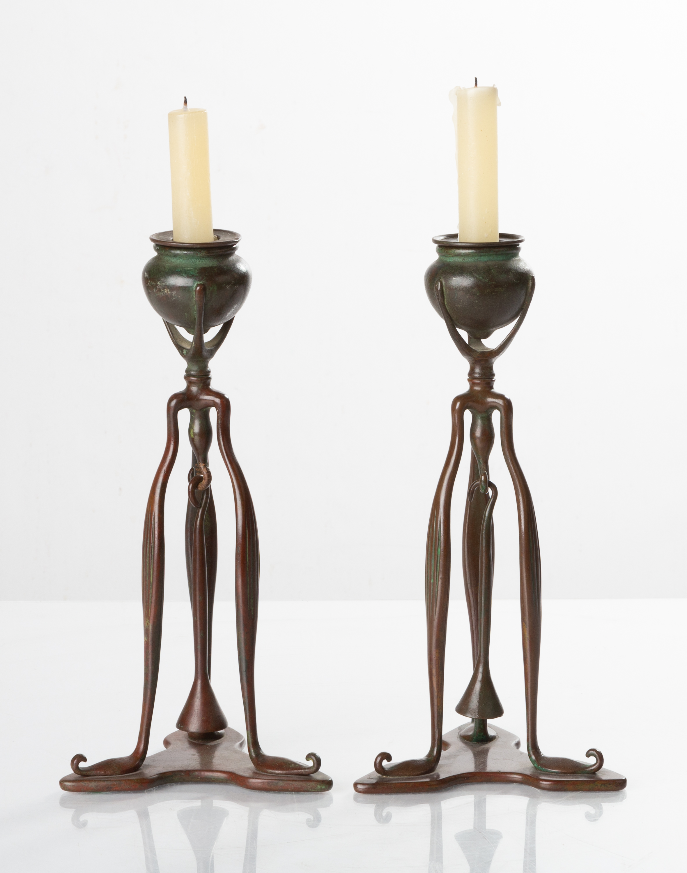 TIFFANY STUDIOS BRONZE CANDLESTICKS