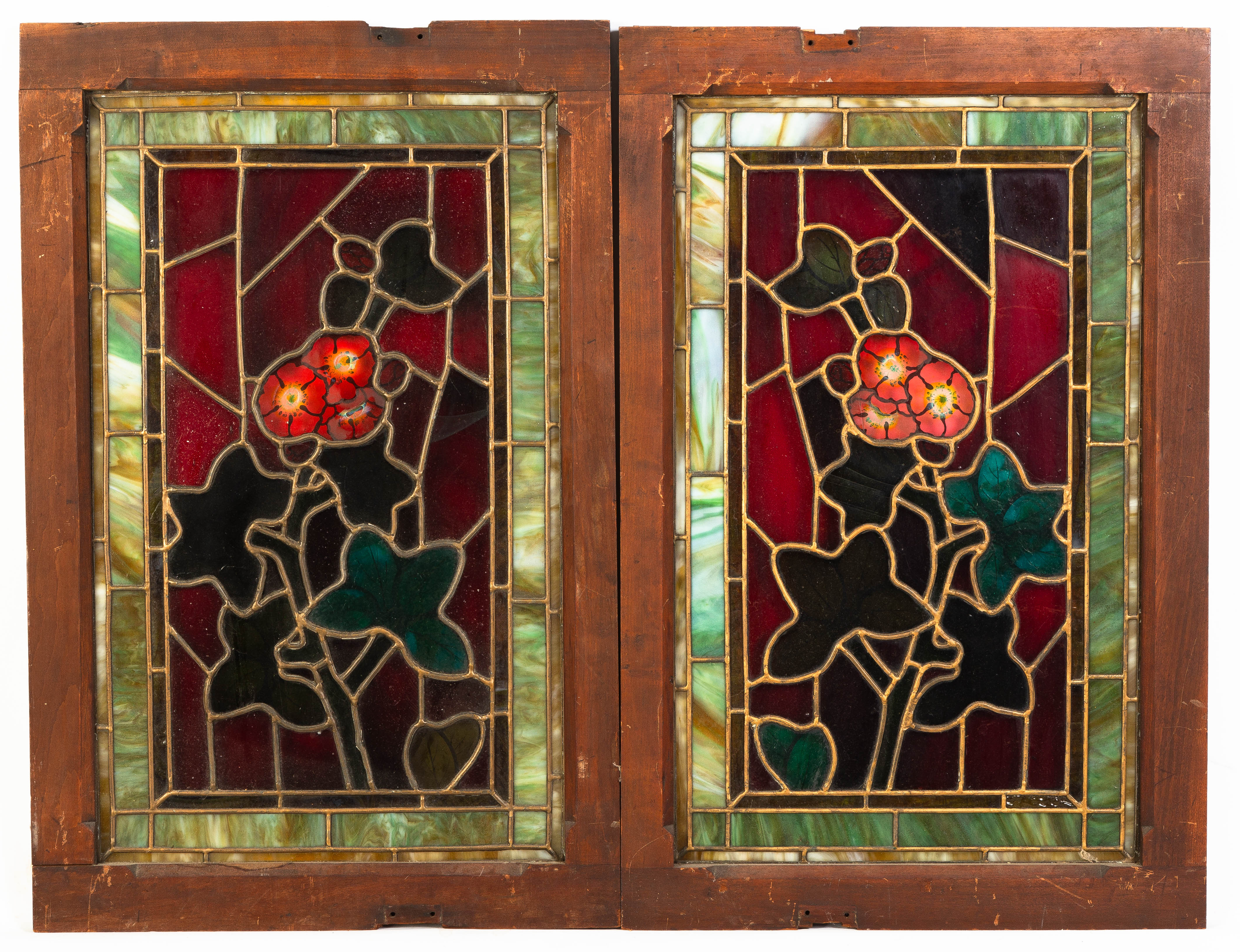  2 LEADED GLASS RED POPPY CASED 3c7f17