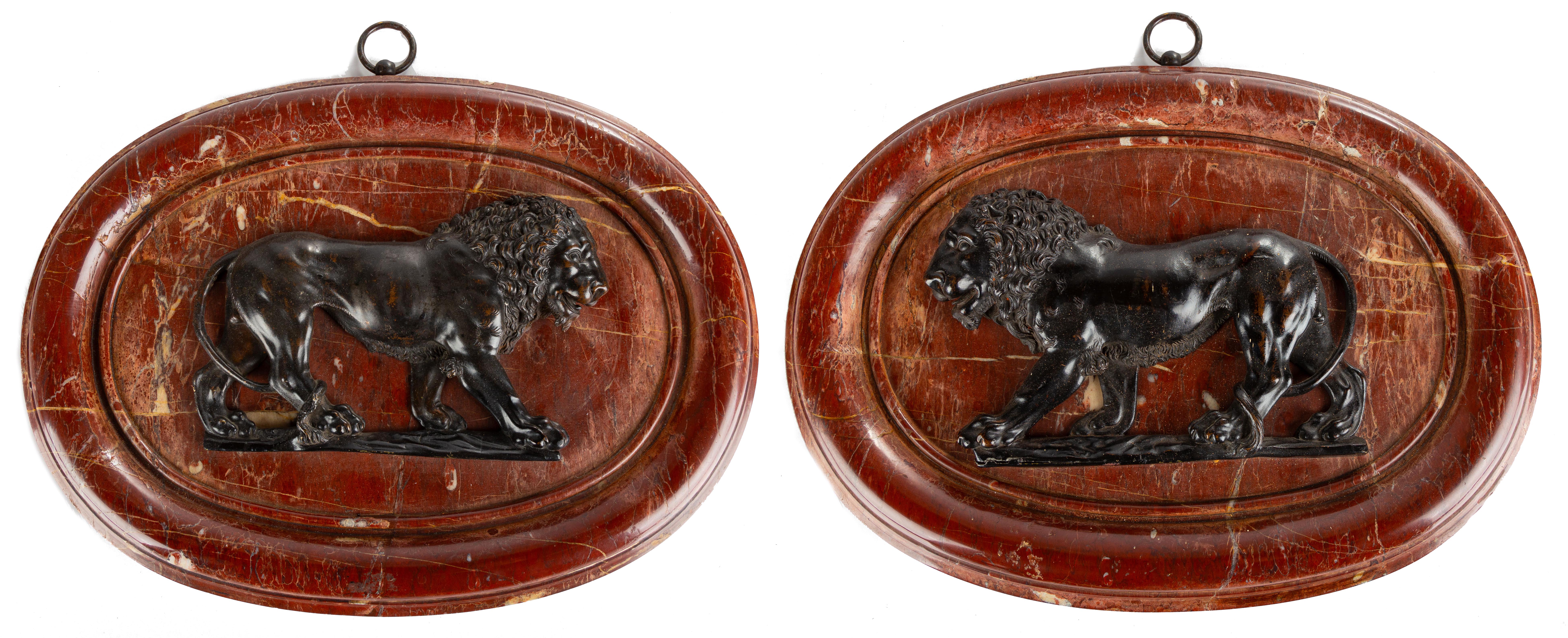 PAIR OF EARLY BRONZE MOUNTED LIONS