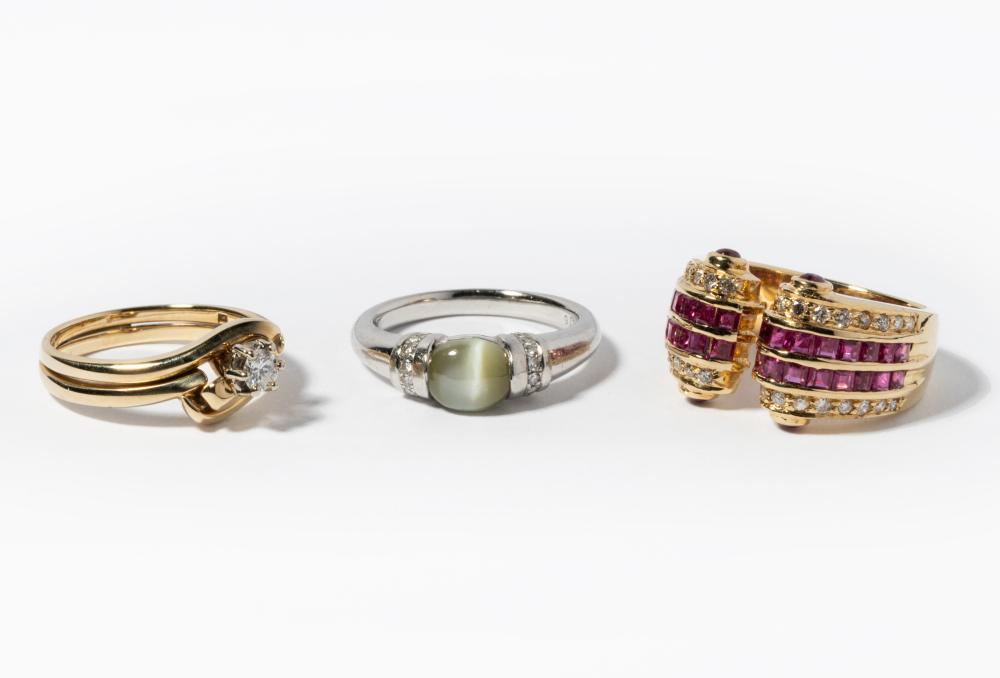 THREE GEM-SET RINGSThree Gem-set Rings,