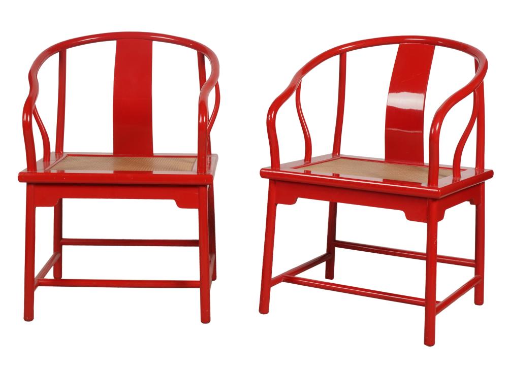 PAIR OF CHINESE-STYLE RED-LACQUERED