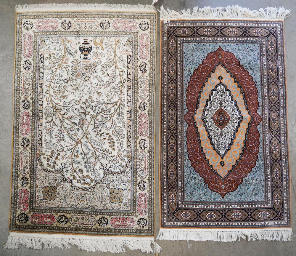 TWO TURKISH SILK RUGSTwo Turkish