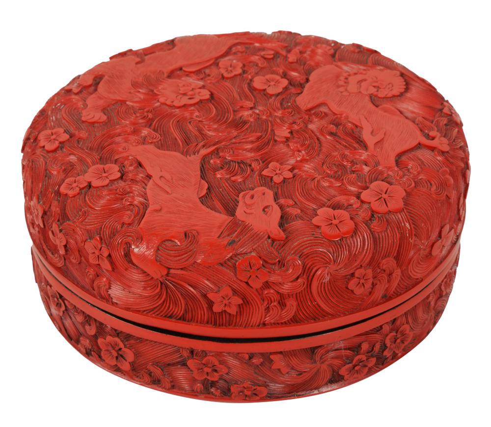 CHINESE CARVED CINNABAR BOXChinese 3c8058