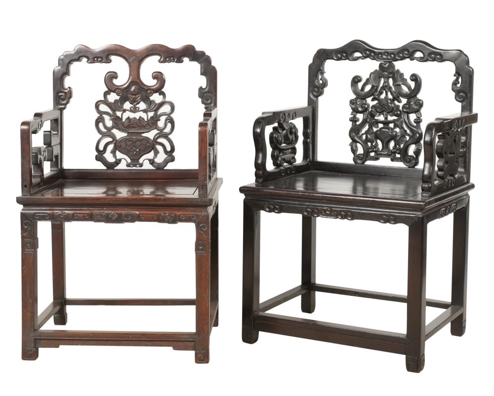 TWO CHINESE CARVED HARDWOOD CHAIRSTwo 3c805c