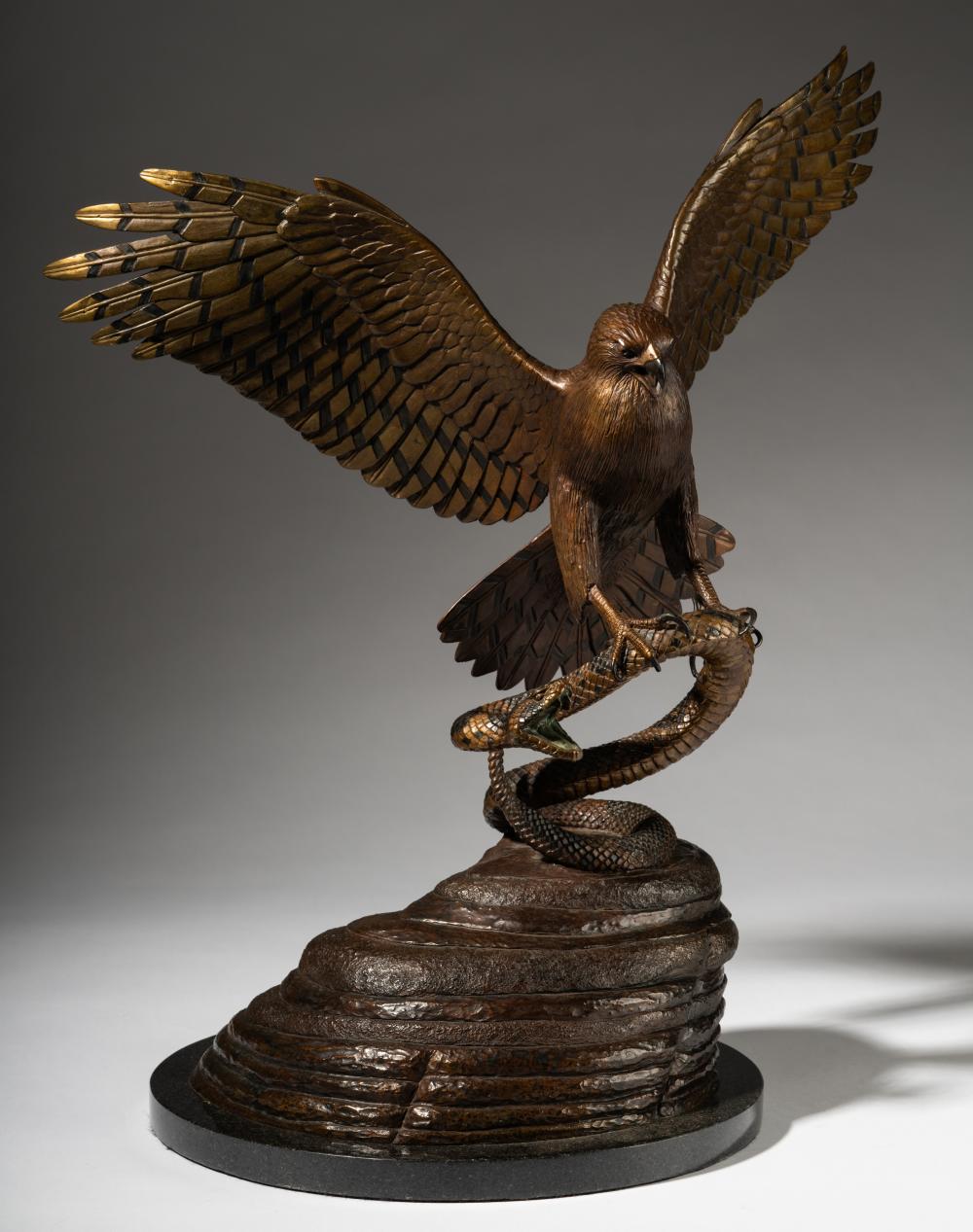 PATINATED BRONZE FIGURE OF A HAWK