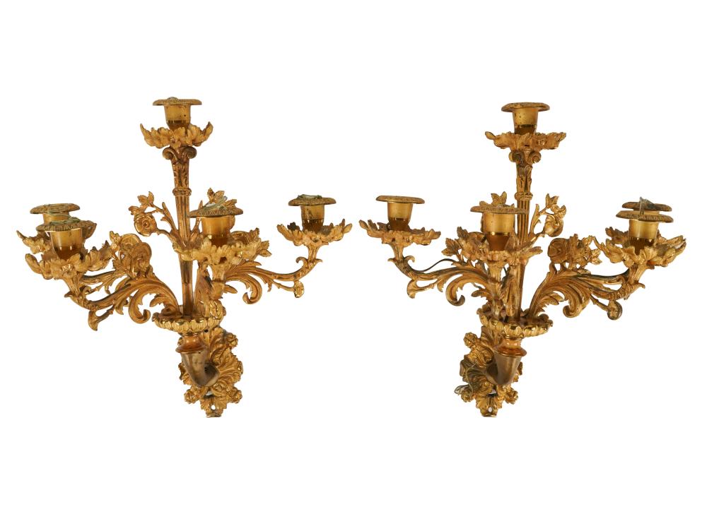 PAIR OF GILT METAL FIVE LIGHT SCONCESPair 3c81af