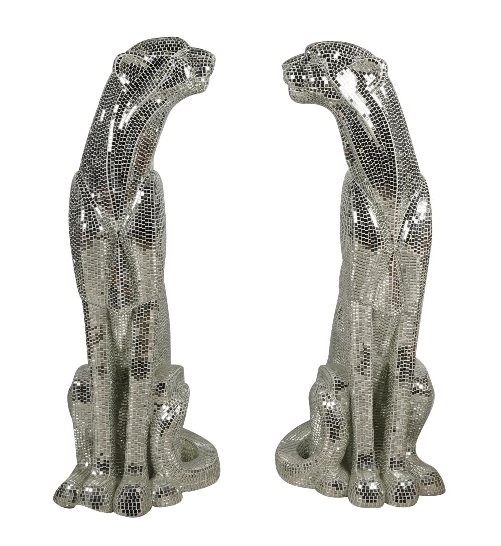 PAIR OF LARGE MIRRORED LEOPARD