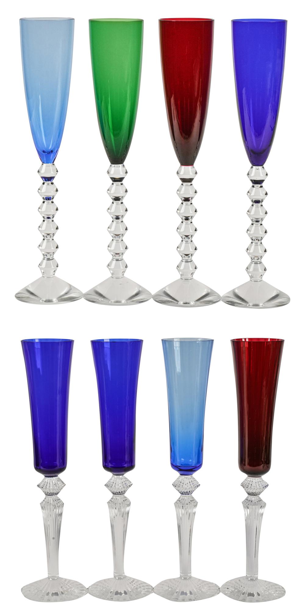 SET OF EIGHT BACCARAT COLORED CRYSTAL