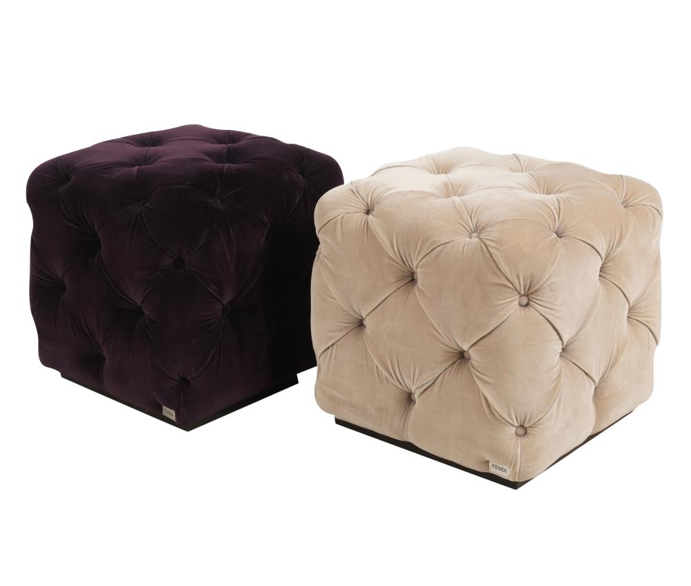 TWO FENDI CASA TUFTED VELVET OTTOMANSTwo 3c8455