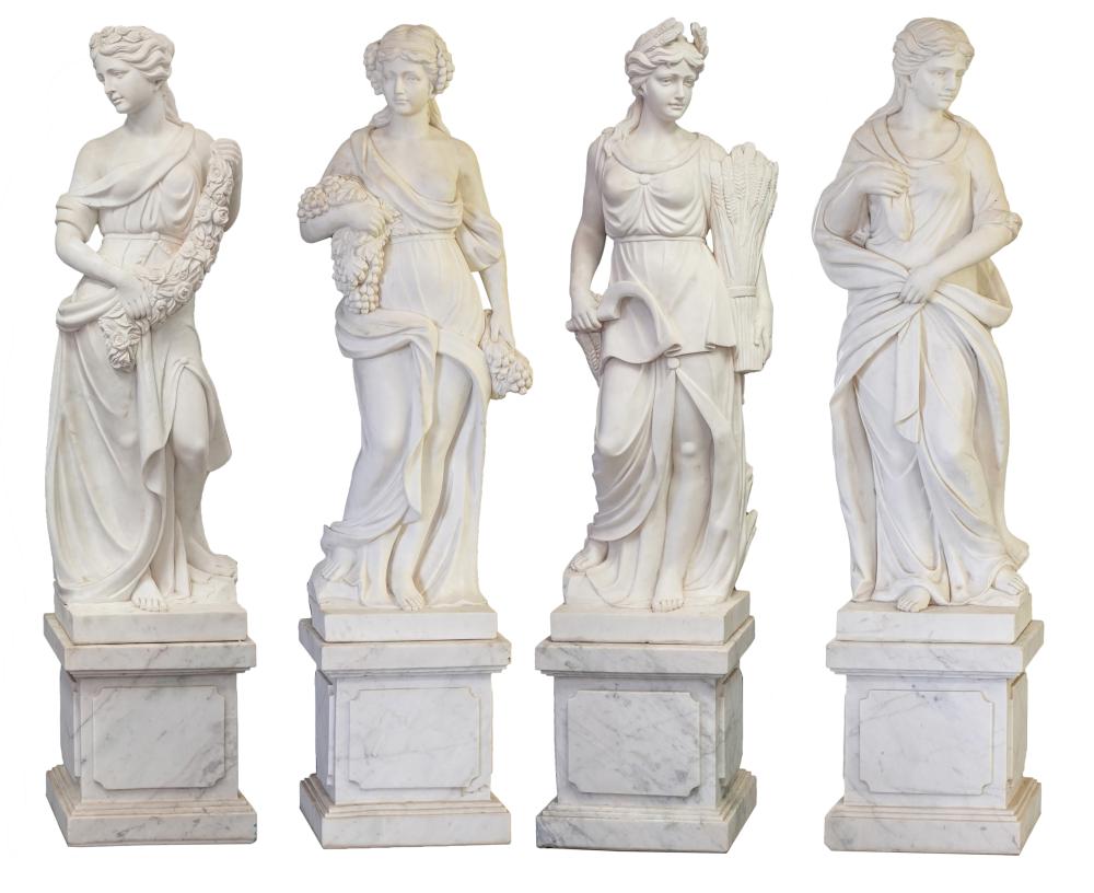 SET OF CARVED MARBLE GARDEN STATUES