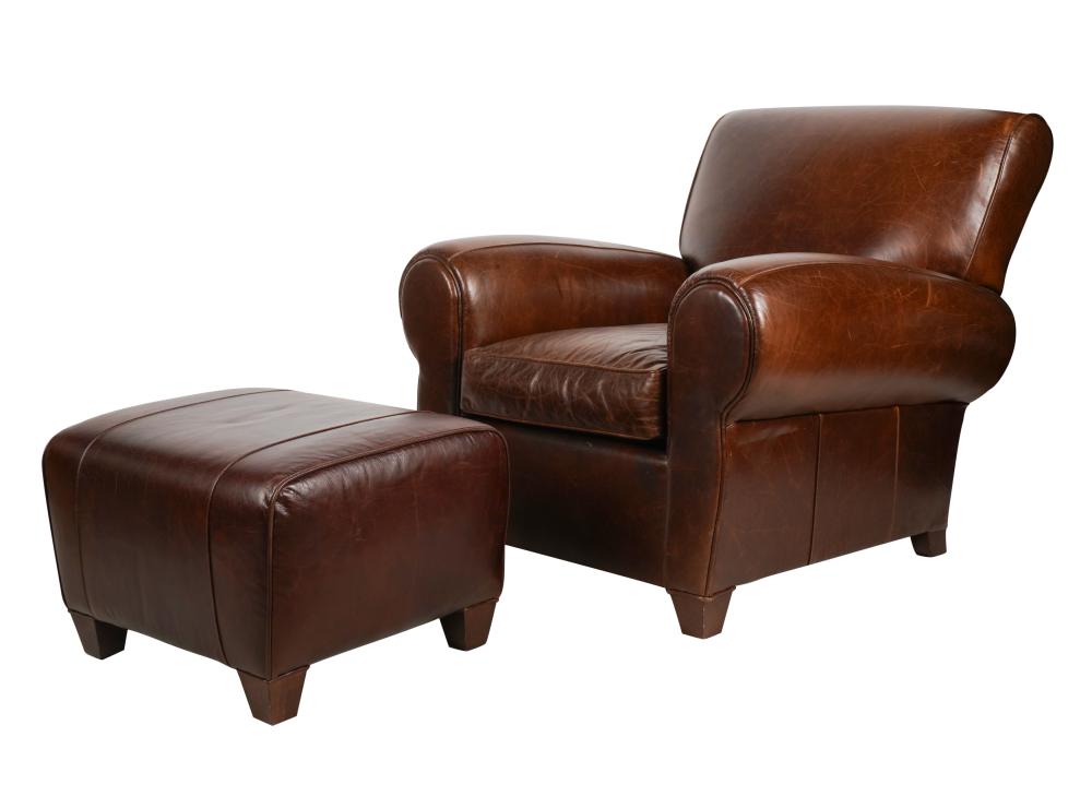 POTTERY BARN BROWN LEATHER ARMCHAIR 3c8476