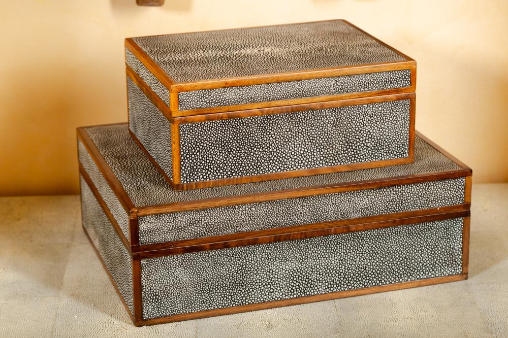 TWO SHAGREEN TABLE BOXESTwo Shagreen 3c84a5