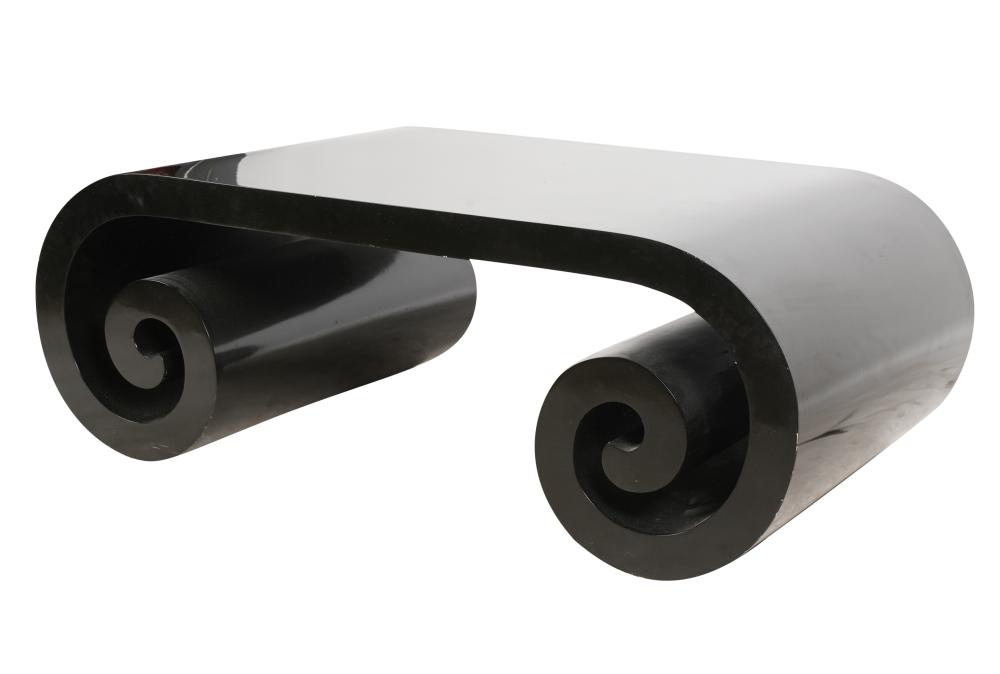 BLACK-LACQUERED SCROLL COFFEE TABLEBlack-Lacquered