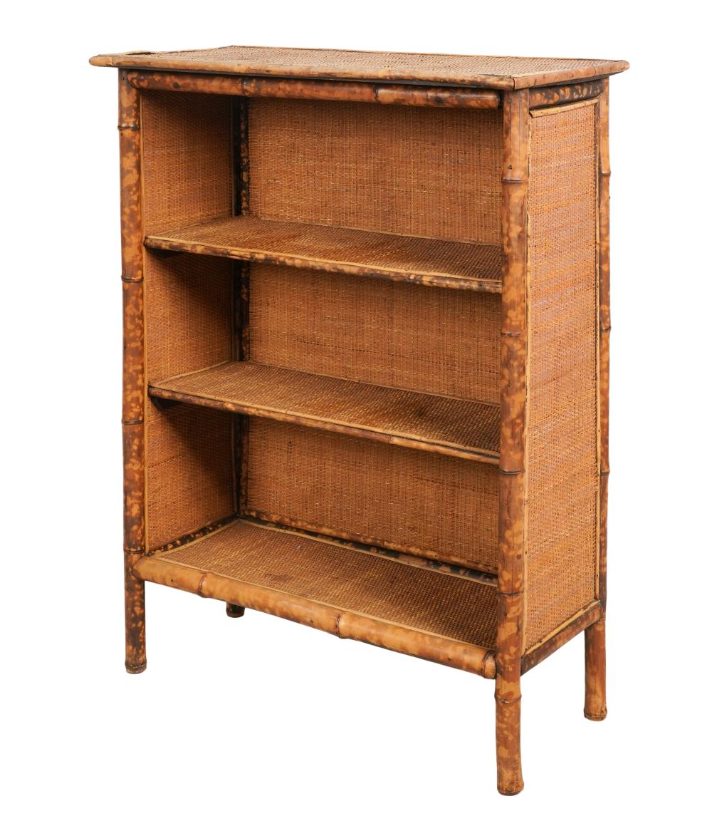 LACQUERED BAMBOO AND RATTAN BOOKSHELFLacquered 3c84aa