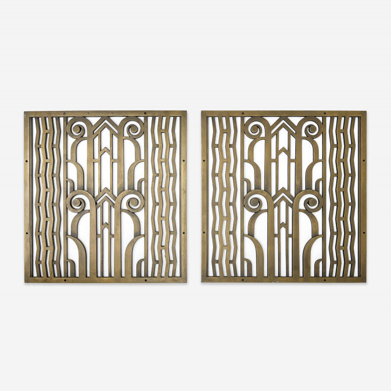 ART DECO BRONZE GRATES PAIReach  3c853a