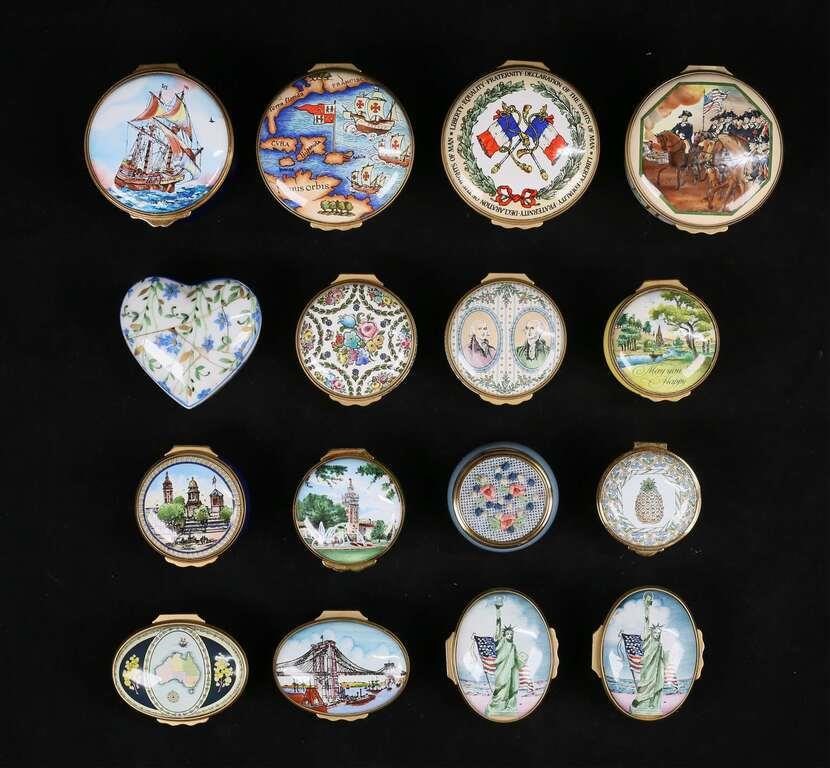 16 ENAMEL & PORCELAIN BOXES INCLUDING