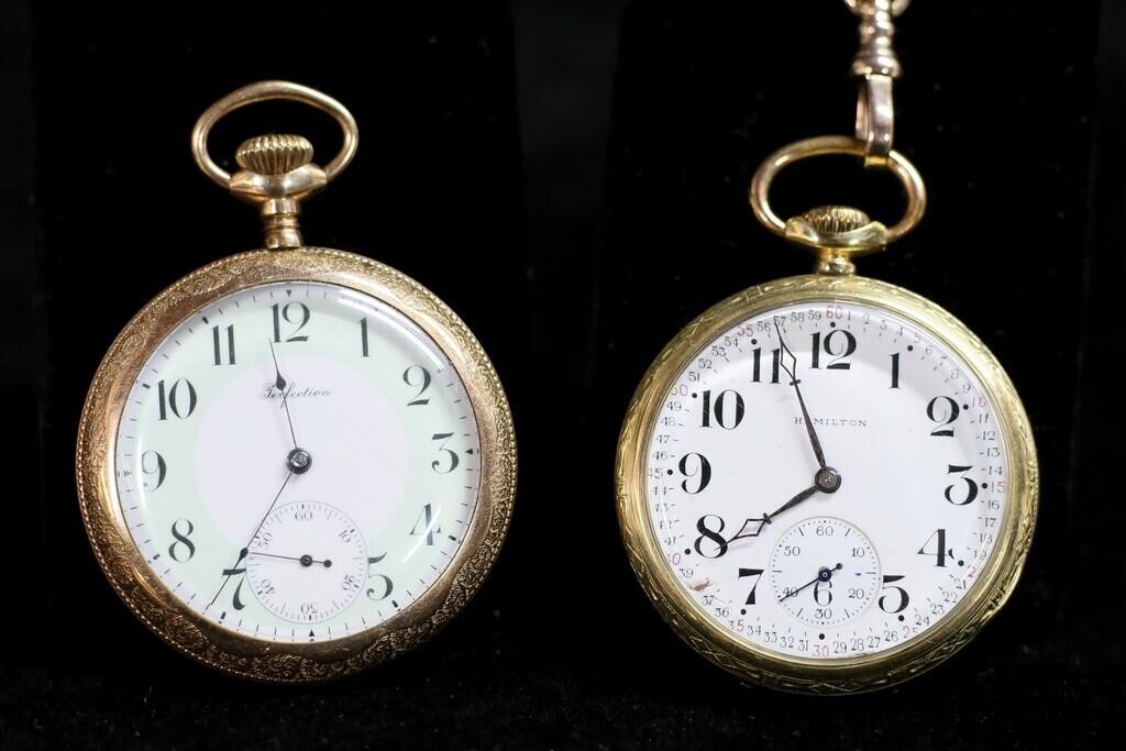 TWO POCKET WATCHES HAMILTON AND