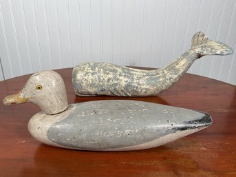 Antique Folk art painted wooden whale