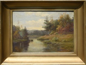 An antique oil on canvas landscape river 3c87d1