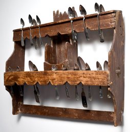 Early 19th C. wood spoon rack in