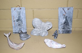 Seven vintage Inuit carved stone 3c88ef