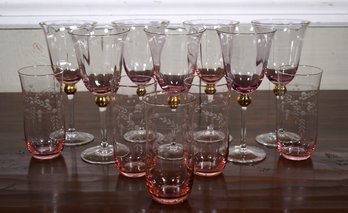 Seven vintage stemware wines with