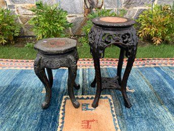 Two vintage Asian carved wood stands  3c897b