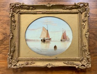An antique nautical scene oil on