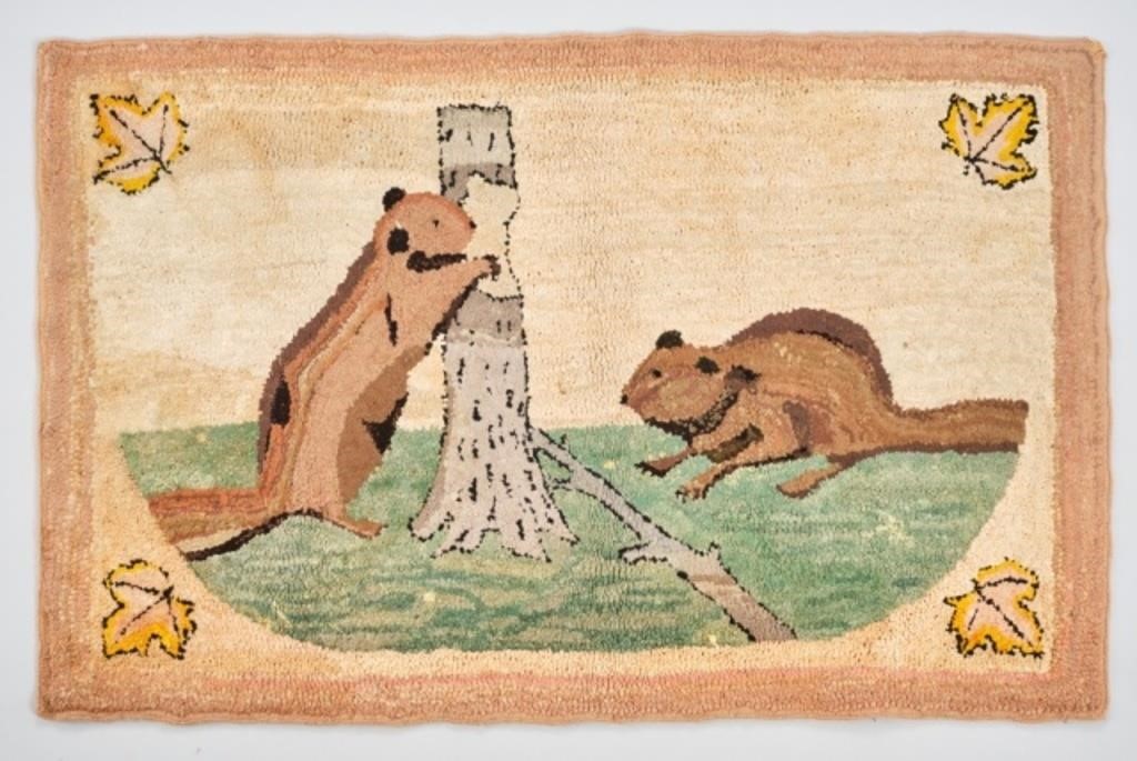 HOOKED RUG OF BEAVERSThis rug shows 3c8a29