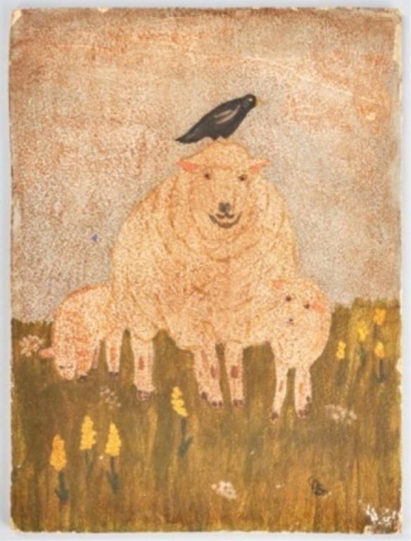 FOLK ART PAINTING OF SHEEPA small