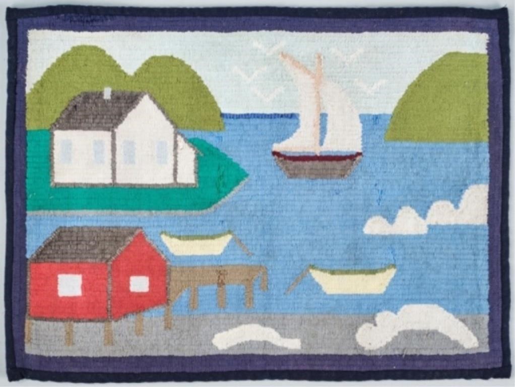 HOOKED RUG OF HARBOUR SCENEThis