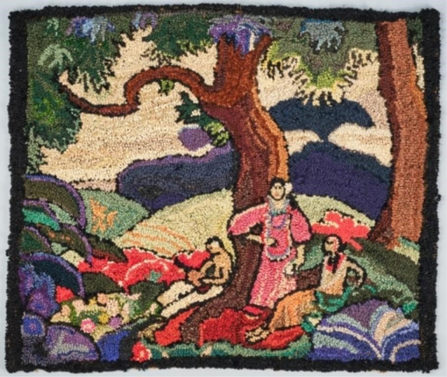 FIGURAL SCENIC HOOKED RUGThis rug