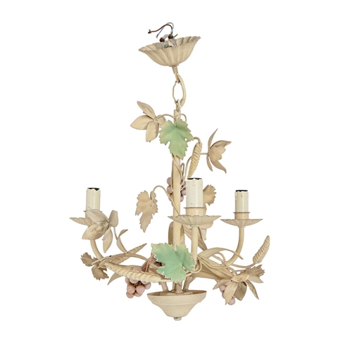 A painted metal naturalistic chandelier