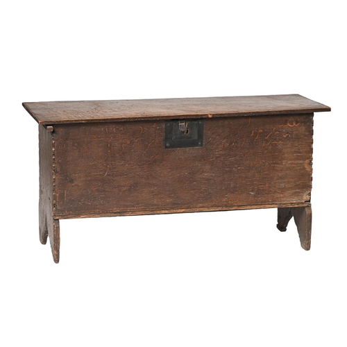 An English boarded oak chest, 18th