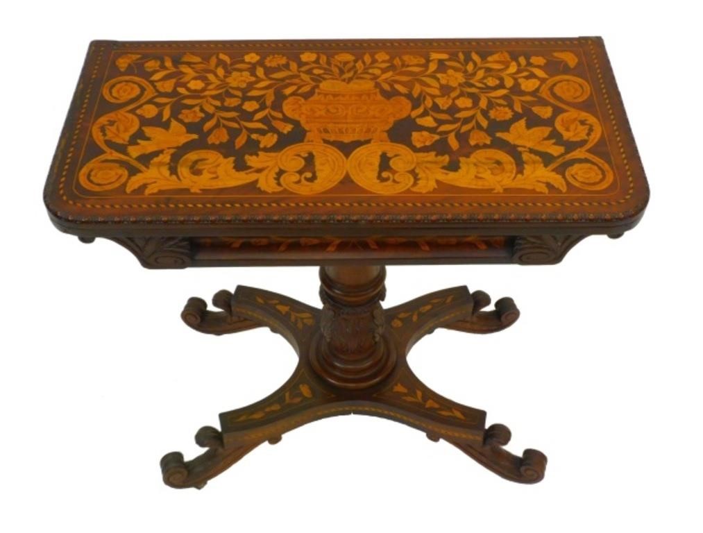MARQUETRY INLAY CARD TABLE. 19TH