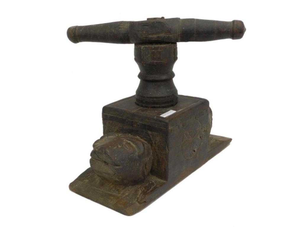 CARVED INDIAN FRUIT PRESS. 18TH