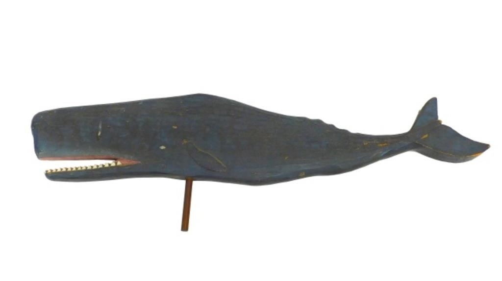 WOODEN SPERM WHALE WEATHERVANE.