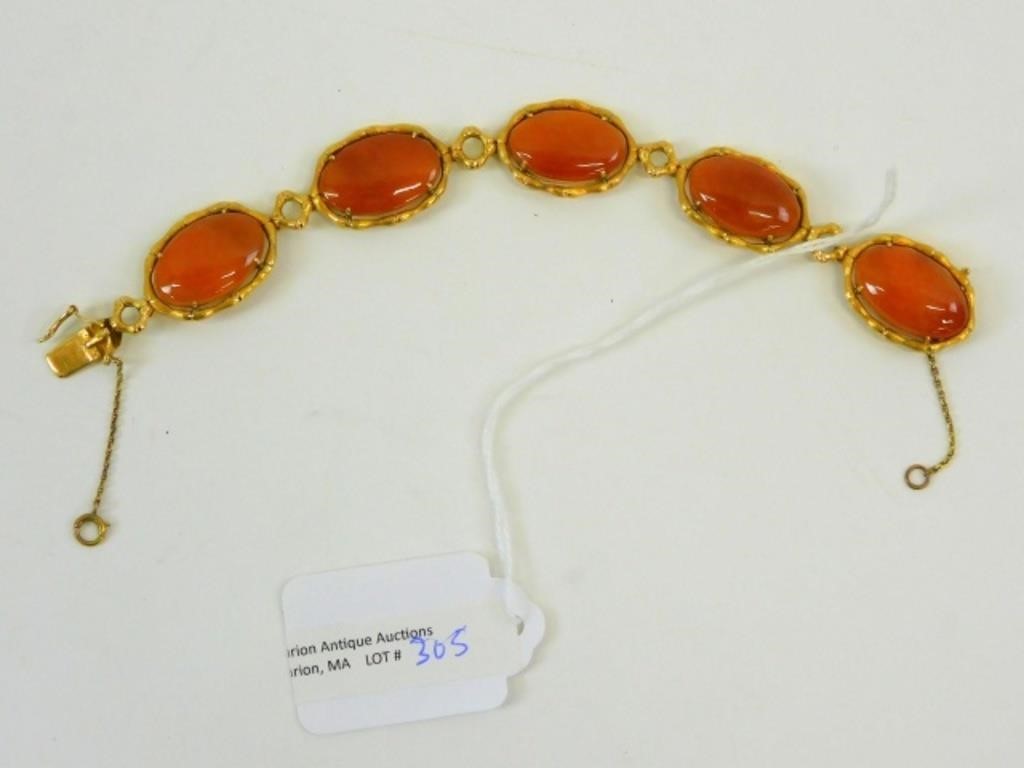 14 KT GOLD BRACELET WITH OVAL CARNELIANS  3c8e05