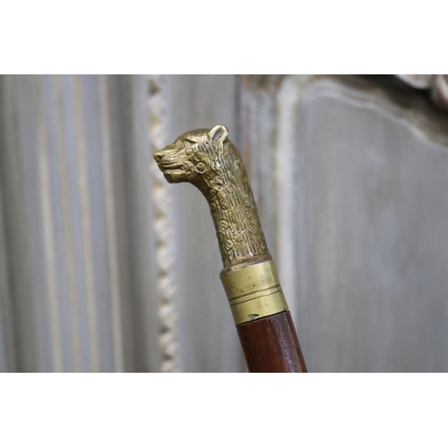 Walking stick cast brass leopards