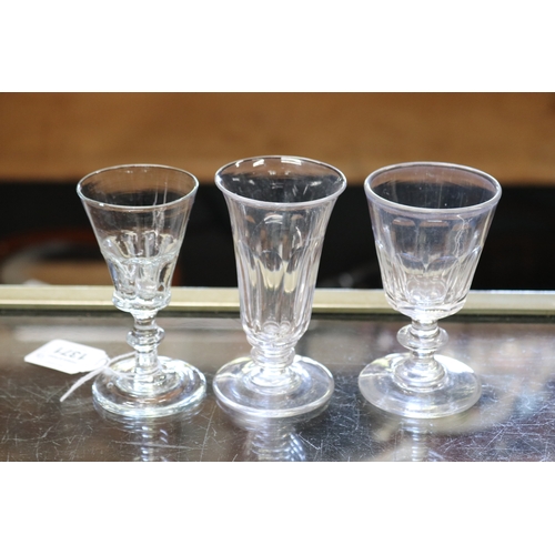 Three antique ale glasses, approx