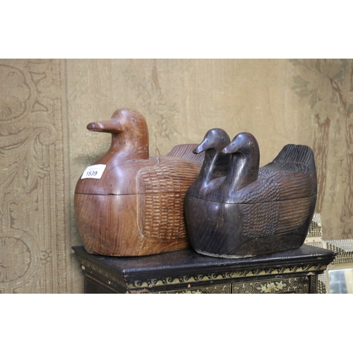 Two carved hardwood duck boxes, approx